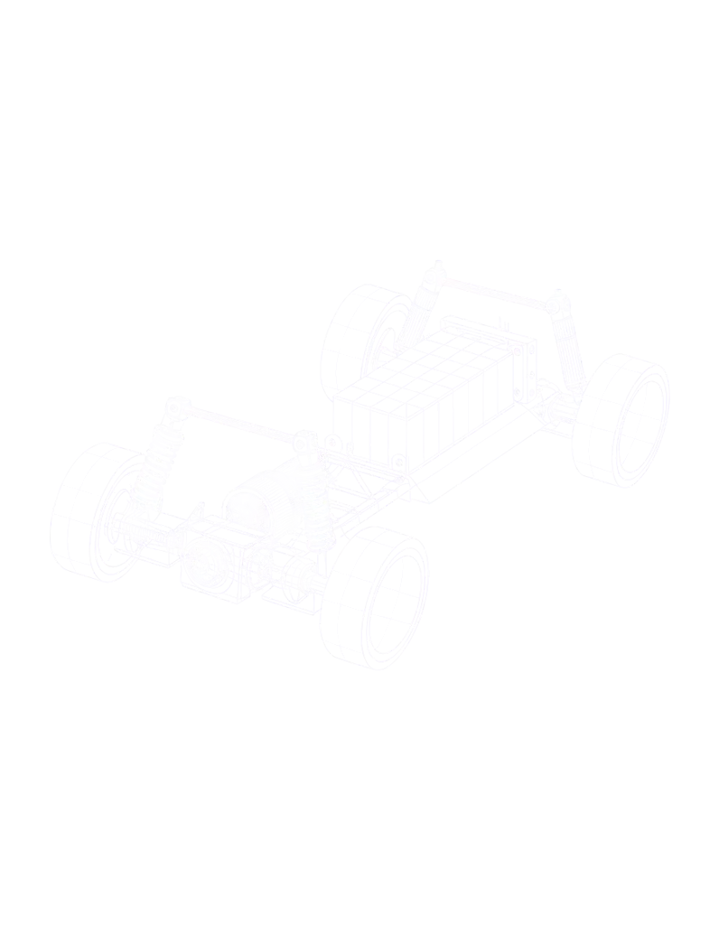 Blueprint drawing of a remote-control car chassis with suspension arms, motor and battery bay