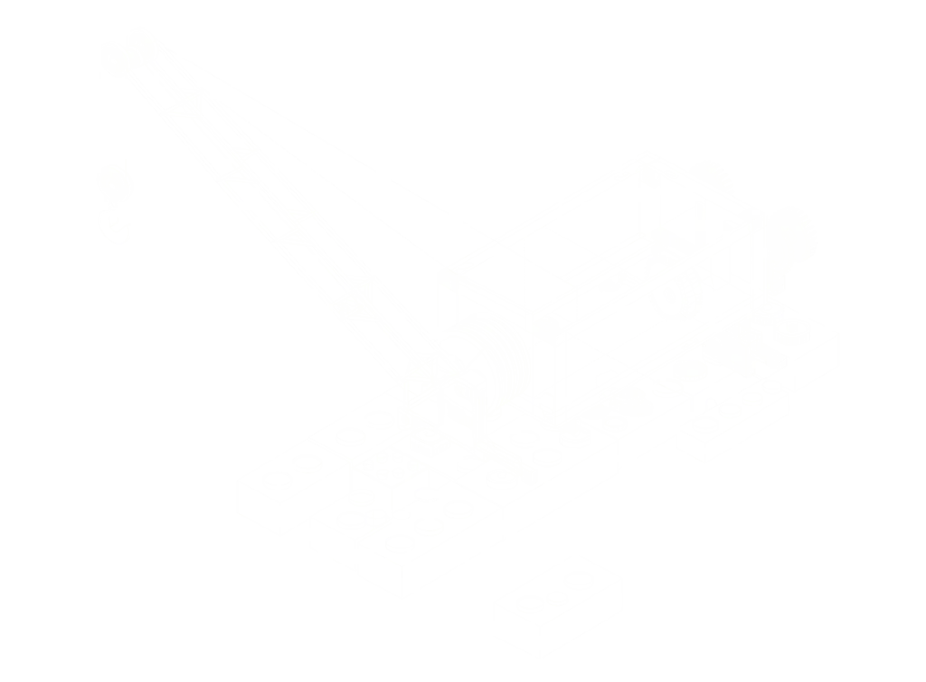 Blueprint drawing of a toy construction crane kit with winch and jib
